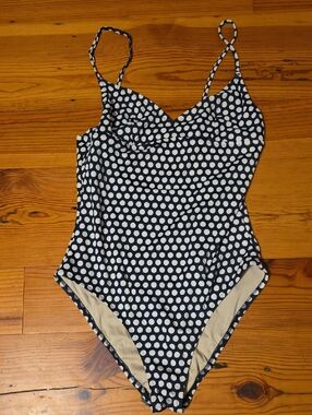 J.Crew Navy Polka Dot One-Piece Swimsuit for Women